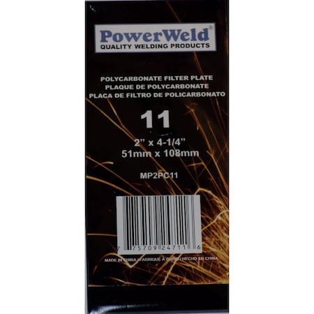 Powerweld Polycarbonate Filter Plate, 2 x 4-1/4, Shade No 11 MP2PC11